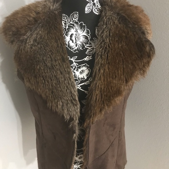 Fever 2 Way Reversible Faux Fur Faux Suede Vest Teddy Bear Brown Sz Med NEW - Picture 7 of 13